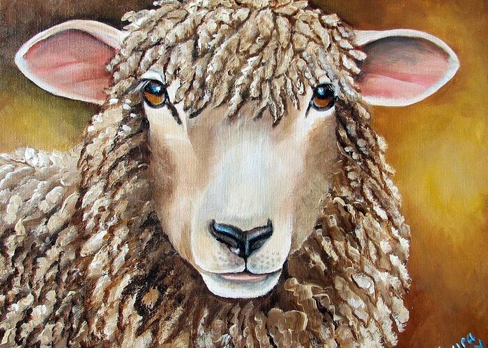 Sheep Greeting Card featuring the painting Goldie by Laura Carey