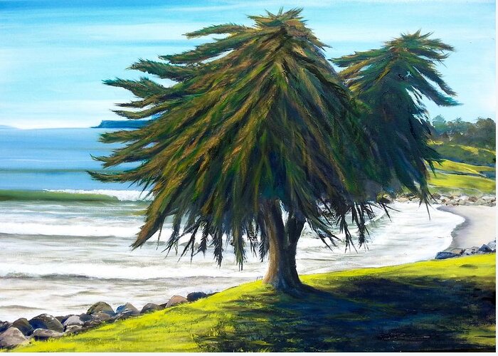 Goleta Beach County Park Greeting Card featuring the painting Goleta Survivor DOES NOT SURVIVE.  by Jeffrey Campbell