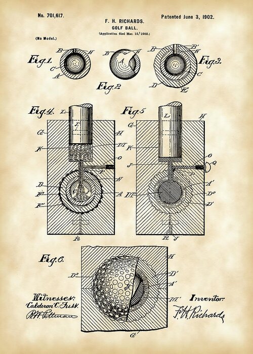 Patent Greeting Card featuring the digital art Golf Ball Patent 1902 - Vintage by Stephen Younts
