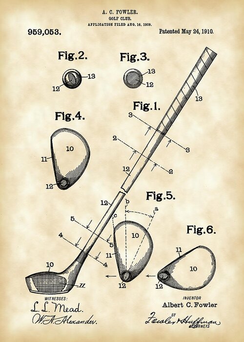 Golf Greeting Card featuring the digital art Golf Club Patent 1909 - Vintage by Stephen Younts