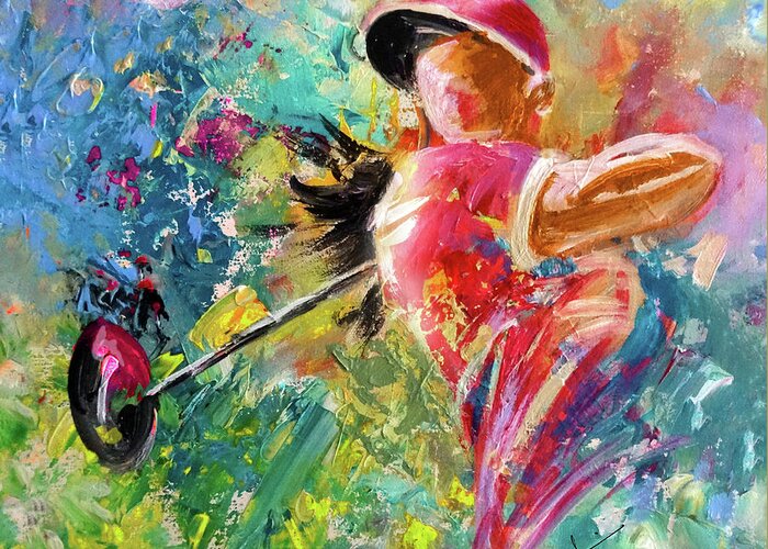 Sports Greeting Card featuring the painting Golf Fascination by Miki De Goodaboom