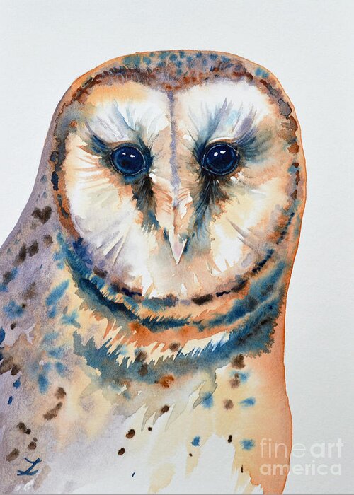 Arn Owl Greeting Card featuring the painting Gorgeous Barn Owl by Zaira Dzhaubaeva