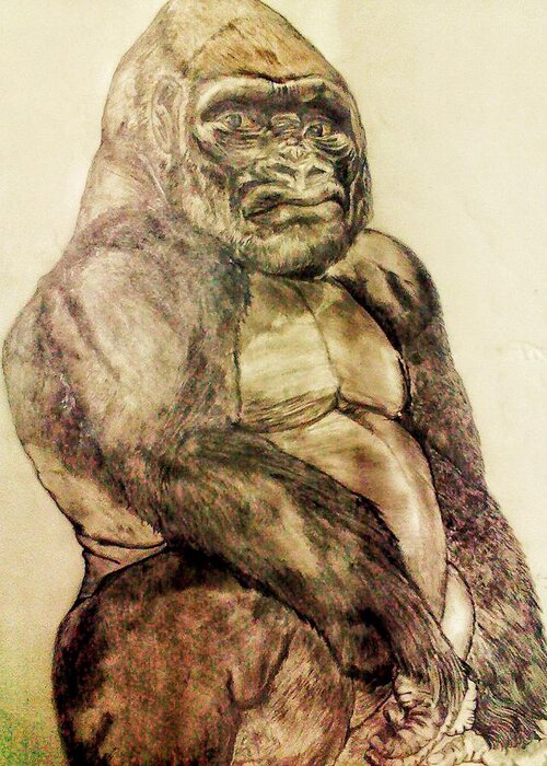 Animal Portrait Greeting Card featuring the drawing Gorilla by Brian Brown