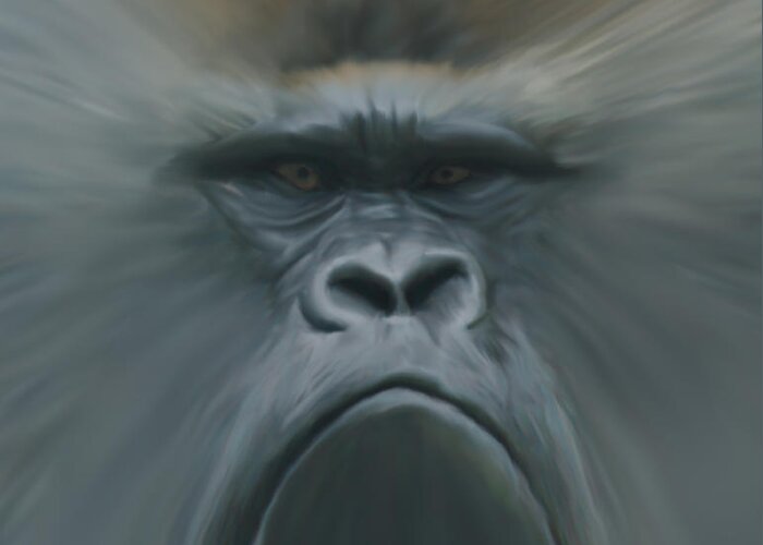 Animals Greeting Card featuring the digital art Gorilla Freehand abstract by Ernest Echols