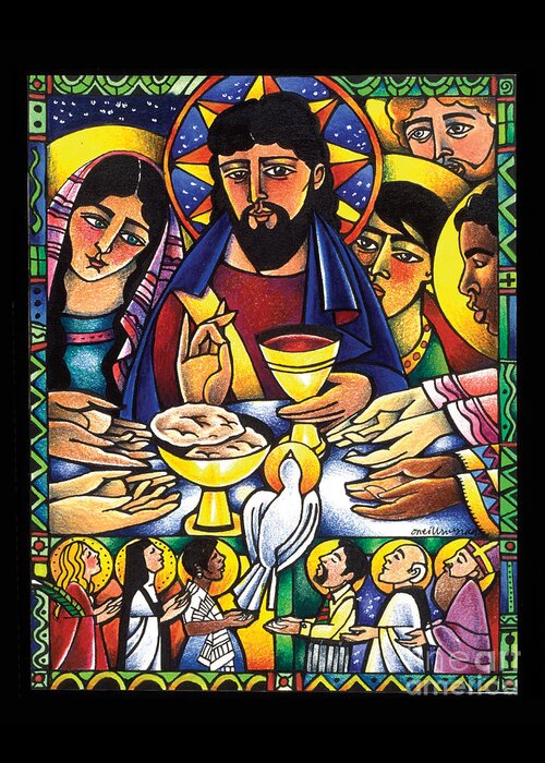 Gospel Feast Greeting Card featuring the painting Gospel Feast - MMGOF by Br Mickey McGrath OSFS