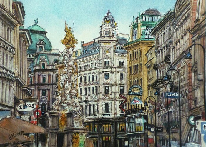 Architecture Greeting Card featuring the painting Graben, Vienna by Henrieta Maneva