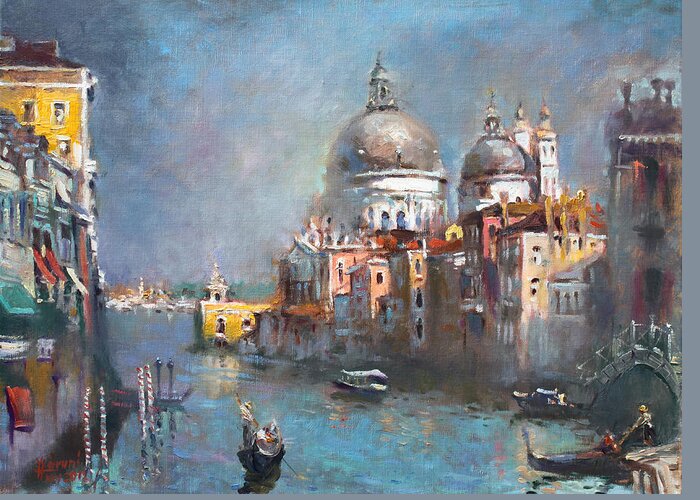 Venice Greeting Card featuring the painting Grand Canal Venice 2 by Ylli Haruni