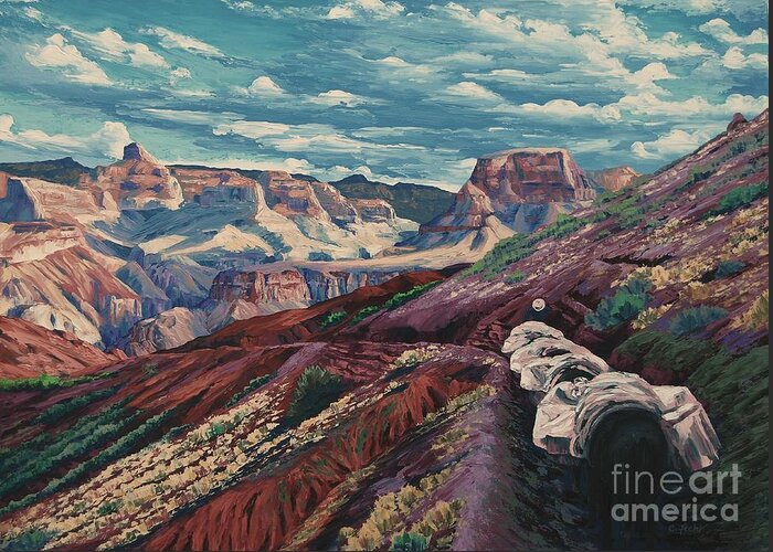 Landscape Greeting Card featuring the painting Grand Canyon Mule Skinners by Cheryl Fecht