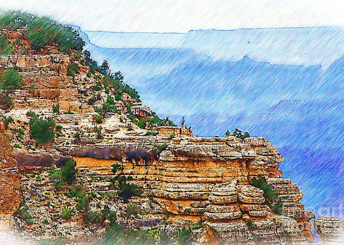 Grand-canyon Greeting Card featuring the digital art Grand Canyon Overlook Sketched by Kirt Tisdale