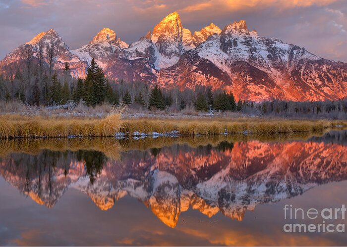 Teton Greeting Card featuring the photograph Grand Teton Snake River Sunrise Reflections by Adam Jewell