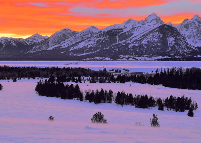 Sunset Greeting Card featuring the photograph Grand Teton Winter Sunset by Stephen Vecchiotti