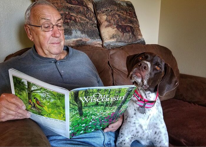  Greeting Card featuring the photograph Grandpa Reading OW by Brook Burling