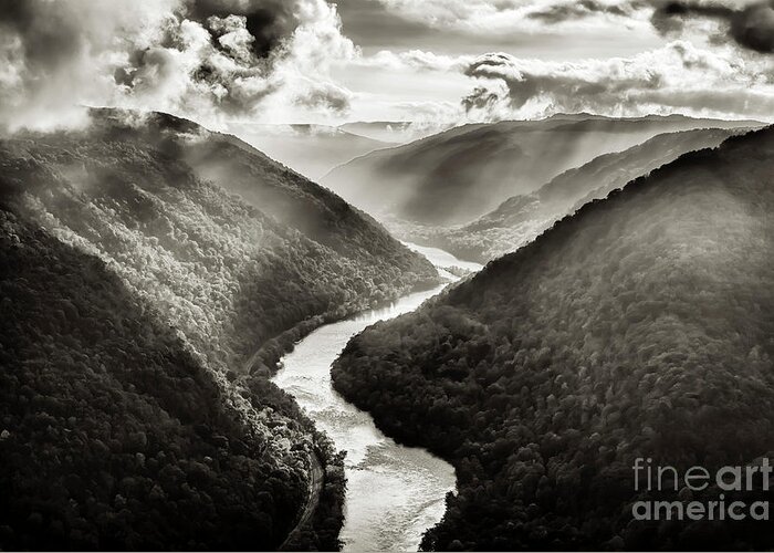 New River Gorge Greeting Card featuring the photograph Grandview in Black and White by Thomas R Fletcher