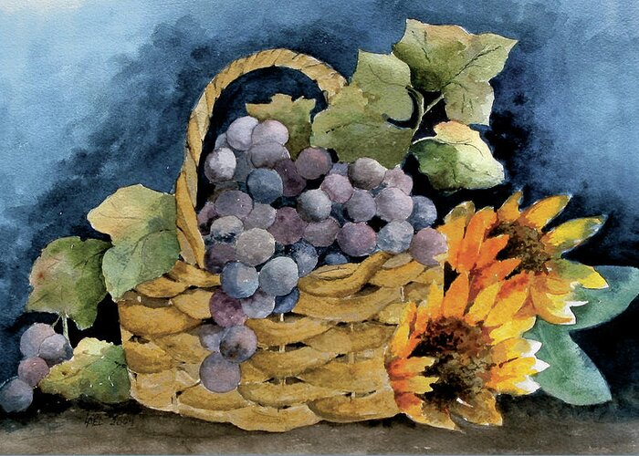 Grapes Greeting Card featuring the painting Grape Basket by Lael Rutherford