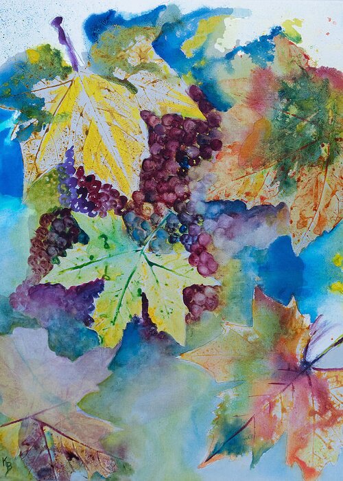 Grapes Greeting Card featuring the painting Grapes and Leaves by Karen Fleschler