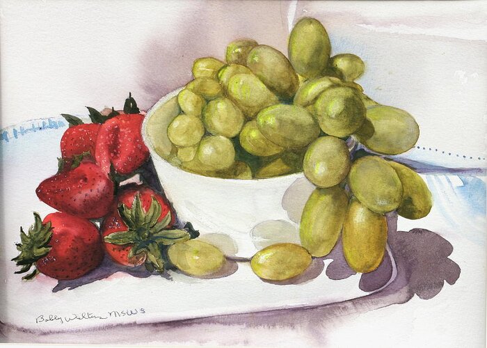 Fruit Greeting Card featuring the painting Grapes and Strawberries by Bobby Walters