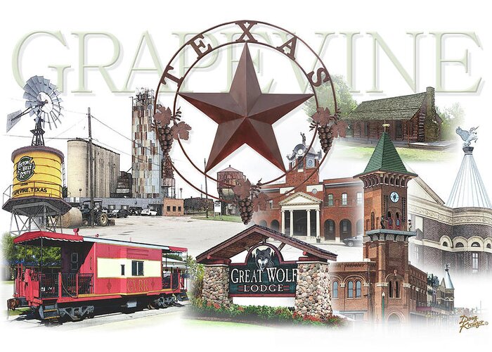  Greeting Card featuring the digital art Grapevine Texas by Doug Kreuger