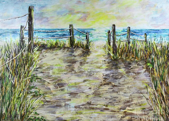 Beach Greeting Card featuring the painting Grassy Beach Post Morning 2 by Janis Lee Colon