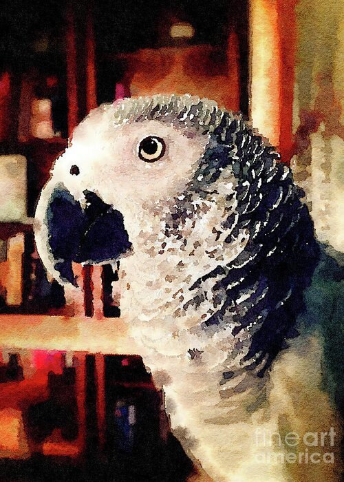 African Gray Parrot Greeting Card featuring the digital art Gray by Betty LaRue
