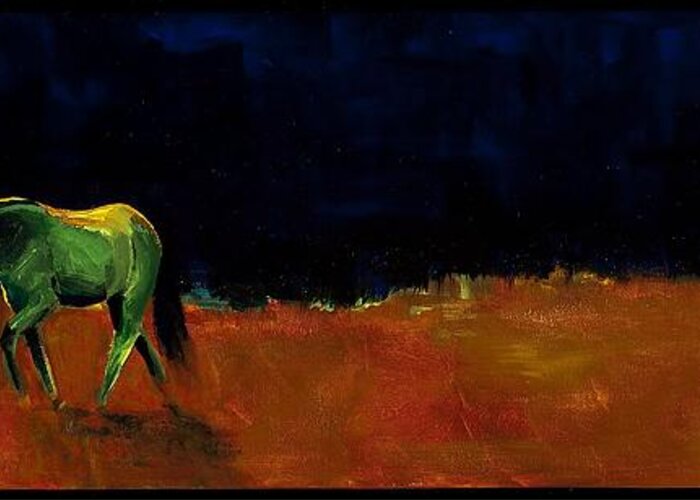 Abstract Horses Greeting Card featuring the painting Grazing In The Moonlight by Frances Marino