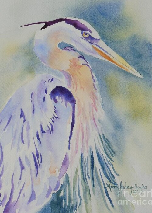 Great Greeting Card featuring the painting Great Blue Heron by Mary Haley-Rocks