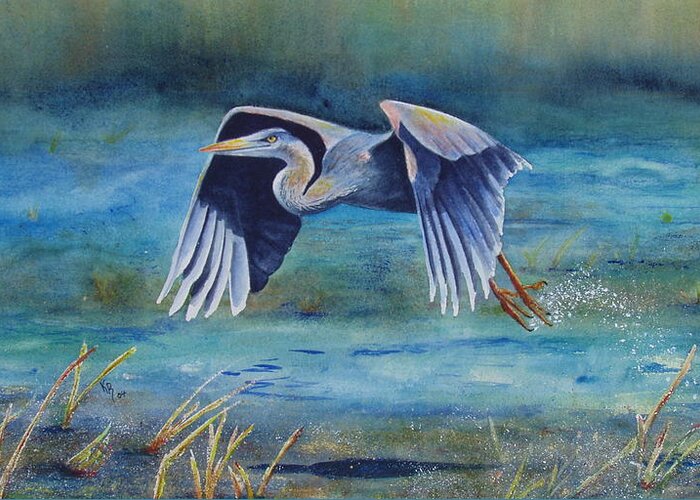 Blue Greeting Card featuring the painting Great Blue Yonder by Karen Fleschler