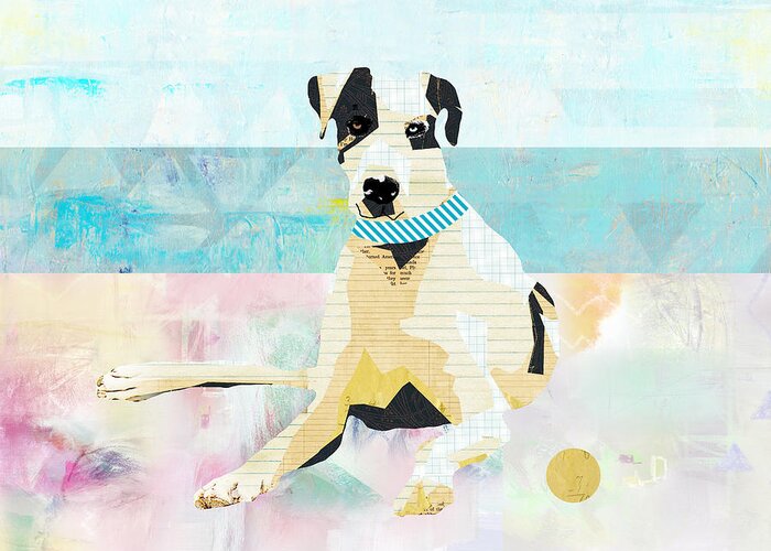 Great Dane Greeting Card featuring the mixed media Great Dane at the beach by Claudia Schoen