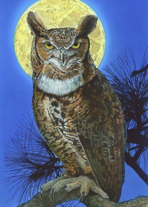 Great Horned Owl Greeting Card featuring the painting Great Horned Owl 2 by John Dyess