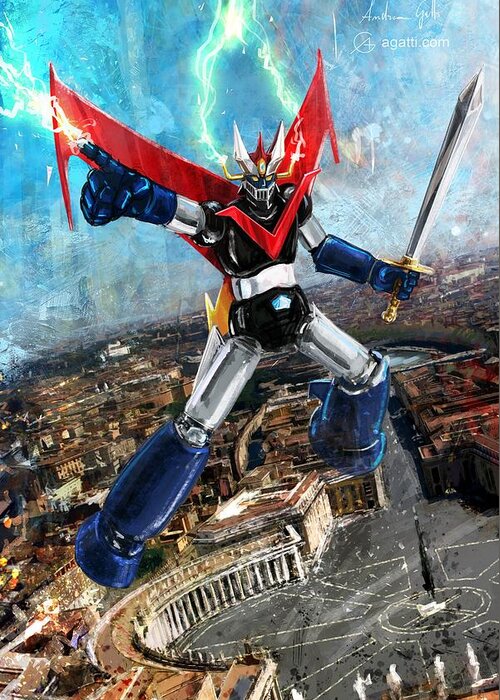 Sci-fi Greeting Card featuring the digital art Great Mazinger Rome by Andrea Gatti