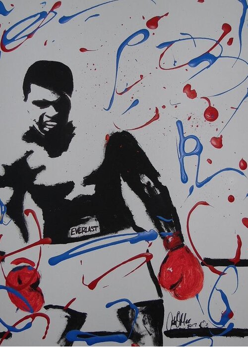 Ali Greeting Card featuring the painting Great ones live on by Antonio Moore