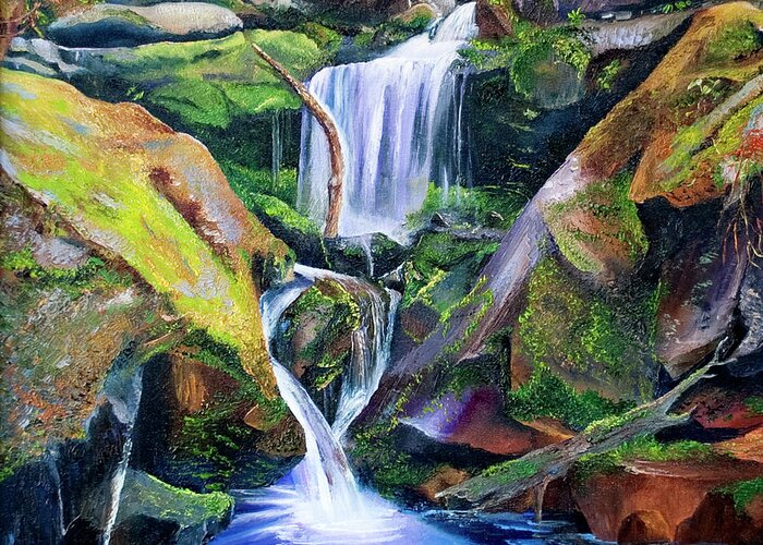 Landscape Greeting Card featuring the painting Great Smoky Waterfall by Terry R MacDonald