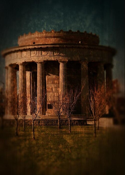 Textured Greeting Card featuring the photograph Greek Temple Monument War Memorial by Angie Tirado