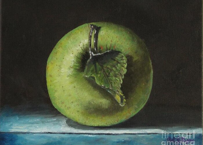 Apple Greeting Card featuring the painting Green and Yellow Apple by Bob Williams