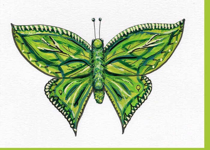 Green Greeting Card featuring the painting Green Butterfly Illustration by Catherine Gruetzke-Blais