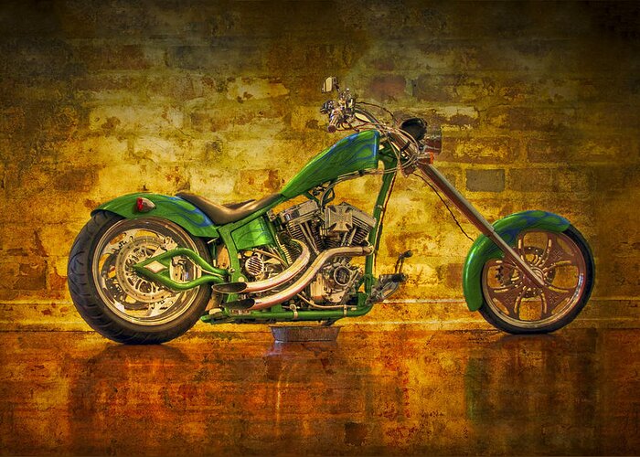2-wheeler Greeting Card featuring the photograph Green Chopper by Debra and Dave Vanderlaan