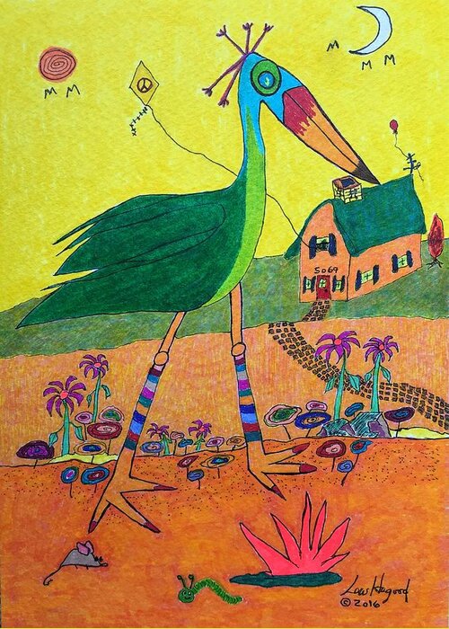 Hagood Greeting Card featuring the painting Green Crane with Leggings and Painted Toes by Lew Hagood