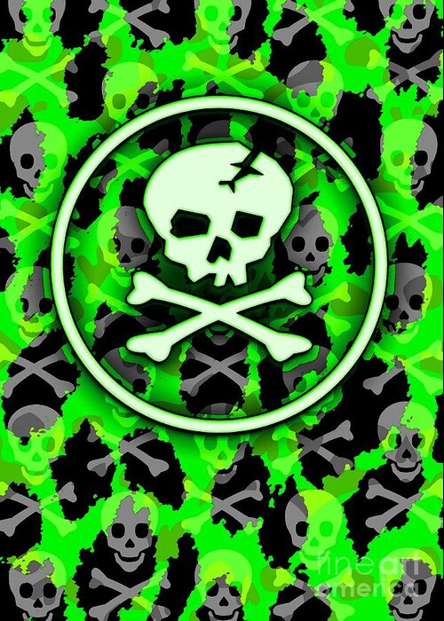 Green Greeting Card featuring the digital art Green Deathrock Skull by Roseanne Jones