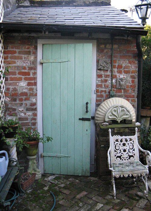 Courtyard Greeting Card featuring the photograph Green Door 27 by Tom Hefko