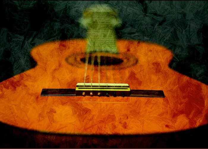 Guitar Greeting Card featuring the photograph Green face by Ricardo Dominguez