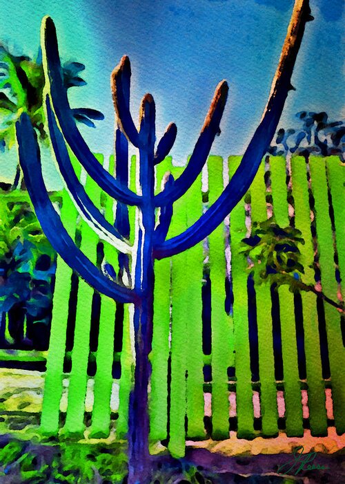 Watercolor Greeting Card featuring the painting Green Fence by Joan Reese