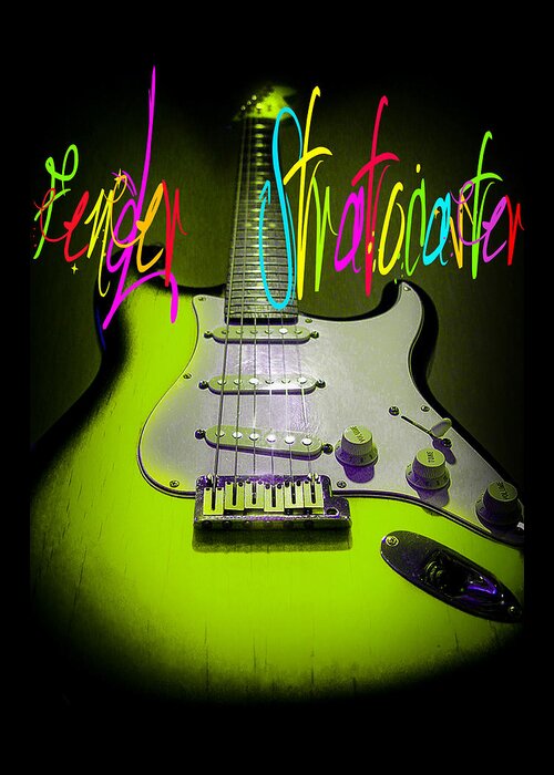 Guitar Greeting Card featuring the digital art Green Stratocaster Guitar by Guitarwacky Fine Art