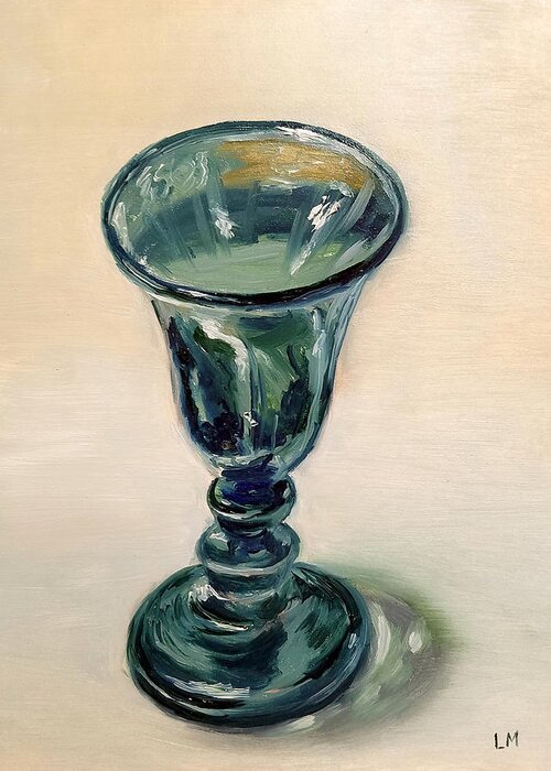 Oil Greeting Card featuring the painting Green Glass Goblet by Linda Merchant