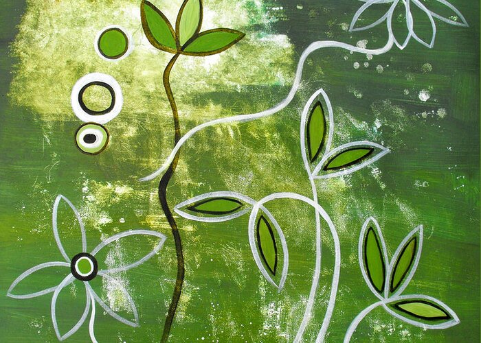 Abstract Greeting Card featuring the painting Green Growth by Ruth Palmer