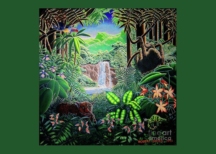 Green Greeting Card featuring the painting Green Jewel Jungle by Robert Davies