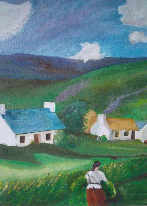 Cottages Greeting Card featuring the painting Emerald Green Lea by Susan Esbensen