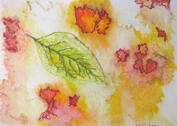 Nature Greeting Card featuring the painting Green Leaf of Fall by Patricia Arroyo
