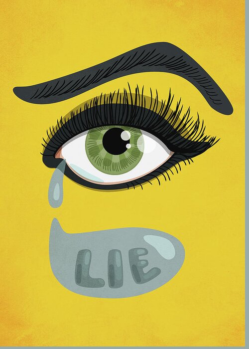 Lier Greeting Card featuring the digital art Green Lying Eye With Tears by Boriana Giormova