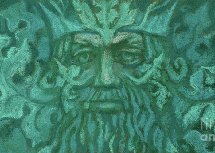 Ancient God Greeting Card featuring the painting Green Man by Julia Khoroshikh