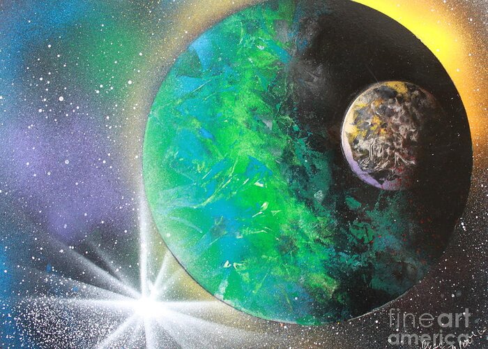 Space Art Greeting Card featuring the painting Green Planet 4672 by Greg Moores