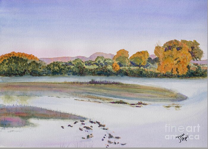 Watercolor Greeting Card featuring the painting Green River Morning by Jackie MacNair